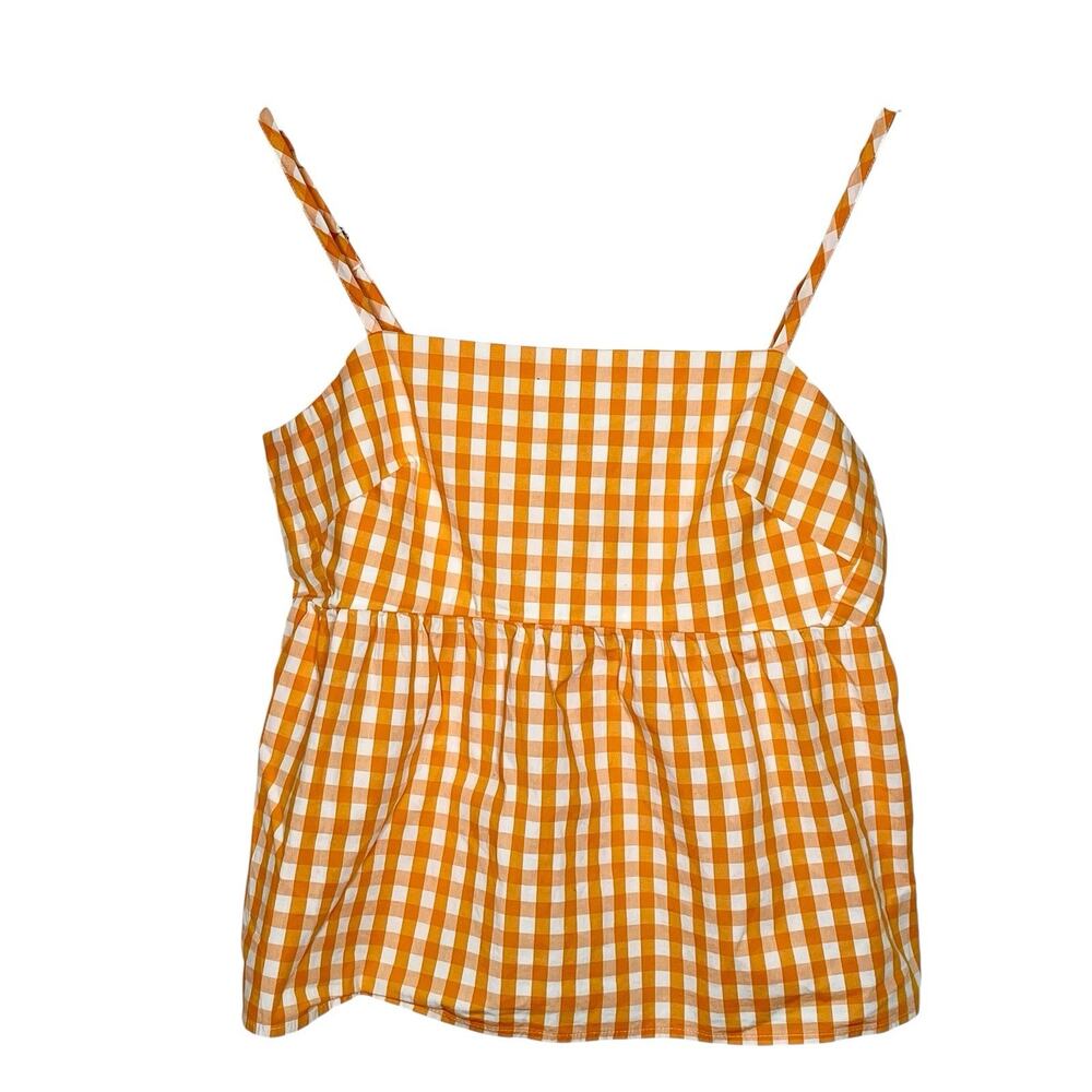 J Crew Gingham Babydoll Tank Top Orange Womens 6 Preppy Plaid Ruffled Summer